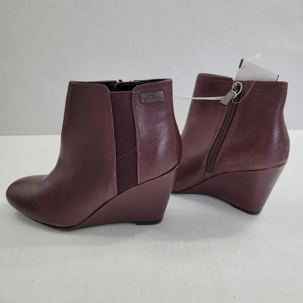 NWOB Women's Reaction Kenneth Cole Marcy Brown Genuine Leather Wedge Booties 5 - Picture 3 of 10